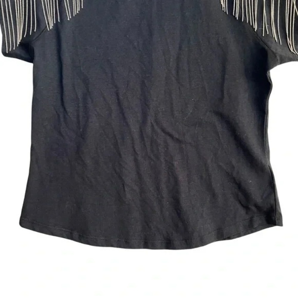 Rebecca Minkoff Black Fringe Shoulder Tee Top Size‎ S NWOT Embellished Chic - Picture 5 of 7
